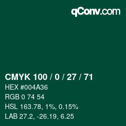 颜色代码: CMYK 100 / 0 / 27 / 71 | qconv.com