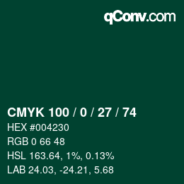カラーコード: CMYK 100 / 0 / 27 / 74 | qconv.com