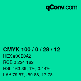 颜色代码: CMYK 100 / 0 / 28 / 12 | qconv.com