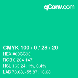 颜色代码: CMYK 100 / 0 / 28 / 20 | qconv.com