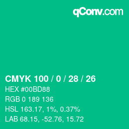 Color code: CMYK 100 / 0 / 28 / 26 | qconv.com