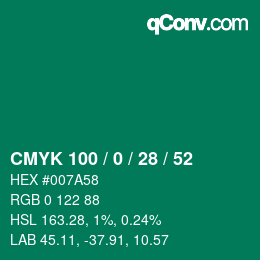 颜色代码: CMYK 100 / 0 / 28 / 52 | qconv.com