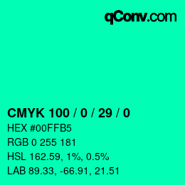 カラーコード: CMYK 100 / 0 / 29 / 0 | qconv.com