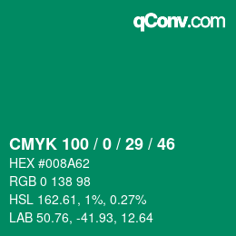 Color code: CMYK 100 / 0 / 29 / 46 | qconv.com