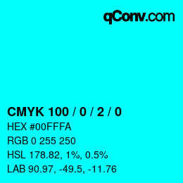 カラーコード: CMYK 100 / 0 / 2 / 0 | qconv.com