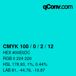 颜色代码: CMYK 100 / 0 / 2 / 12 | qconv.com