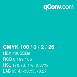 Color code: CMYK 100 / 0 / 2 / 26 | qconv.com