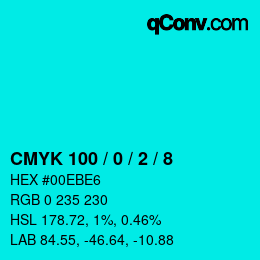 カラーコード: CMYK 100 / 0 / 2 / 8 | qconv.com