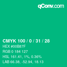 颜色代码: CMYK 100 / 0 / 31 / 28 | qconv.com