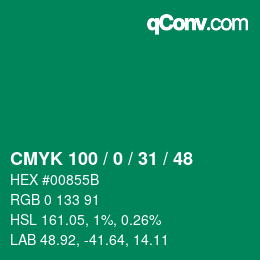 カラーコード: CMYK 100 / 0 / 31 / 48 | qconv.com