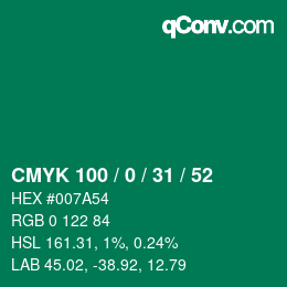 Farbcode: CMYK 100 / 0 / 31 / 52 | qconv.com