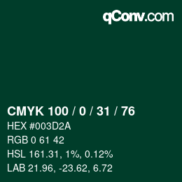 Color code: CMYK 100 / 0 / 31 / 76 | qconv.com
