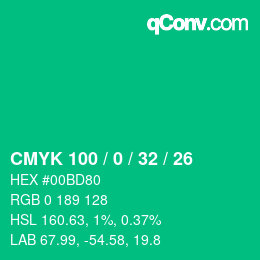 颜色代码: CMYK 100 / 0 / 32 / 26 | qconv.com
