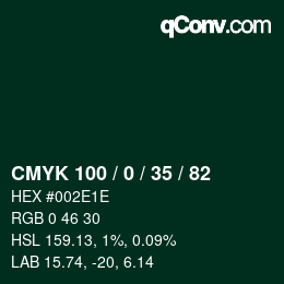Code couleur: CMYK 100 / 0 / 35 / 82 | qconv.com