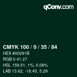 Farbcode: CMYK 100 / 0 / 35 / 84 | qconv.com
