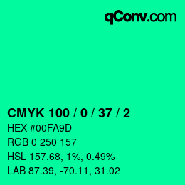 カラーコード: CMYK 100 / 0 / 37 / 2 | qconv.com