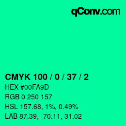 カラーコード: CMYK 100 / 0 / 37 / 2 | qconv.com