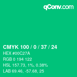 颜色代码: CMYK 100 / 0 / 37 / 24 | qconv.com