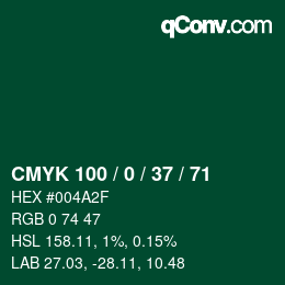 Farbcode: CMYK 100 / 0 / 37 / 71 | qconv.com