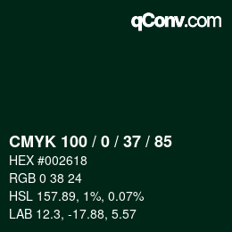 颜色代码: CMYK 100 / 0 / 37 / 85 | qconv.com