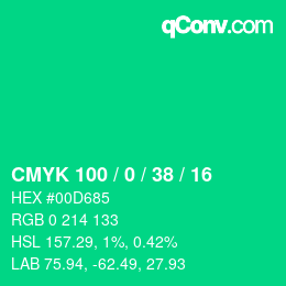 カラーコード: CMYK 100 / 0 / 38 / 16 | qconv.com