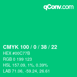 Code couleur: CMYK 100 / 0 / 38 / 22 | qconv.com