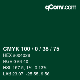 Color code: CMYK 100 / 0 / 38 / 75 | qconv.com