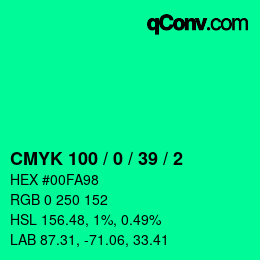 カラーコード: CMYK 100 / 0 / 39 / 2 | qconv.com