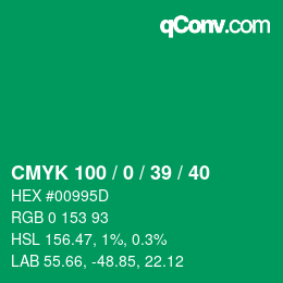 カラーコード: CMYK 100 / 0 / 39 / 40 | qconv.com