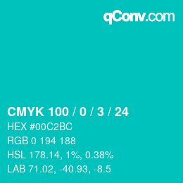 カラーコード: CMYK 100 / 0 / 3 / 24 | qconv.com