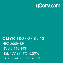 カラーコード: CMYK 100 / 0 / 3 / 42 | qconv.com