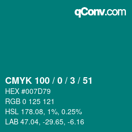颜色代码: CMYK 100 / 0 / 3 / 51 | qconv.com