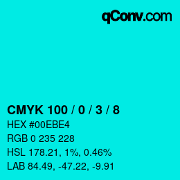 カラーコード: CMYK 100 / 0 / 3 / 8 | qconv.com