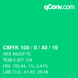 カラーコード: CMYK 100 / 0 / 40 / 19 | qconv.com