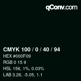 カラーコード: CMYK 100 / 0 / 40 / 94 | qconv.com