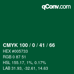 颜色代码: CMYK 100 / 0 / 41 / 66 | qconv.com