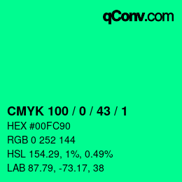 カラーコード: CMYK 100 / 0 / 43 / 1 | qconv.com