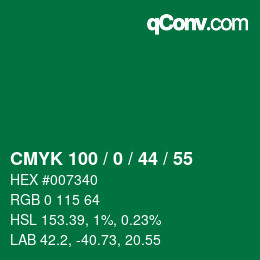 カラーコード: CMYK 100 / 0 / 44 / 55 | qconv.com