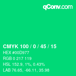 颜色代码: CMYK 100 / 0 / 45 / 15 | qconv.com