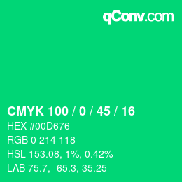 Code couleur: CMYK 100 / 0 / 45 / 16 | qconv.com