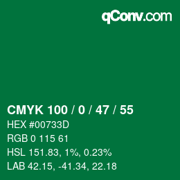 Farbcode: CMYK 100 / 0 / 47 / 55 | qconv.com