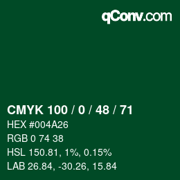 Código de color: CMYK 100 / 0 / 48 / 71 | qconv.com