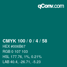 颜色代码: CMYK 100 / 0 / 4 / 58 | qconv.com
