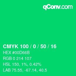 Farbcode: CMYK 100 / 0 / 50 / 16 | qconv.com