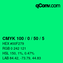 カラーコード: CMYK 100 / 0 / 50 / 5 | qconv.com