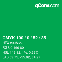 Color code: CMYK 100 / 0 / 52 / 35 | qconv.com