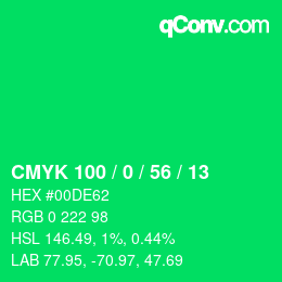 颜色代码: CMYK 100 / 0 / 56 / 13 | qconv.com