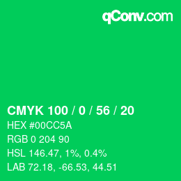 Color code: CMYK 100 / 0 / 56 / 20 | qconv.com