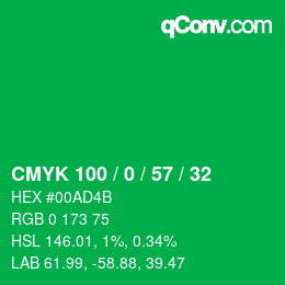 颜色代码: CMYK 100 / 0 / 57 / 32 | qconv.com