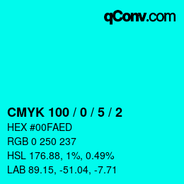 カラーコード: CMYK 100 / 0 / 5 / 2 | qconv.com